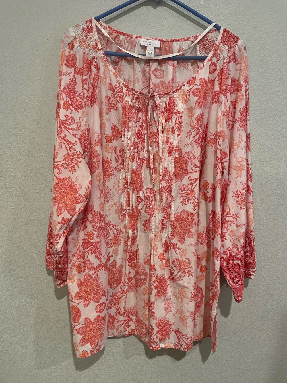 Charter Club Coral and Cream Floral Blouse